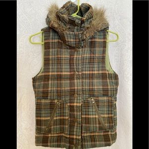 BB Dakota Plaid Faux Fur Hooded Vest